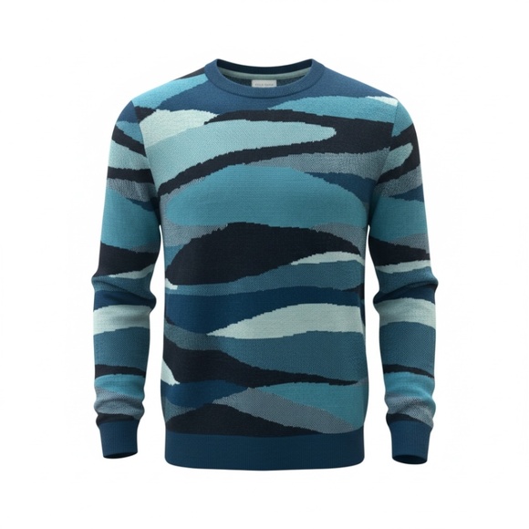 Club Room Men’s Sweater Size M Blue Abstract Pattern Crew Neck Knit Pullover NWT - Picture 3 of 5
